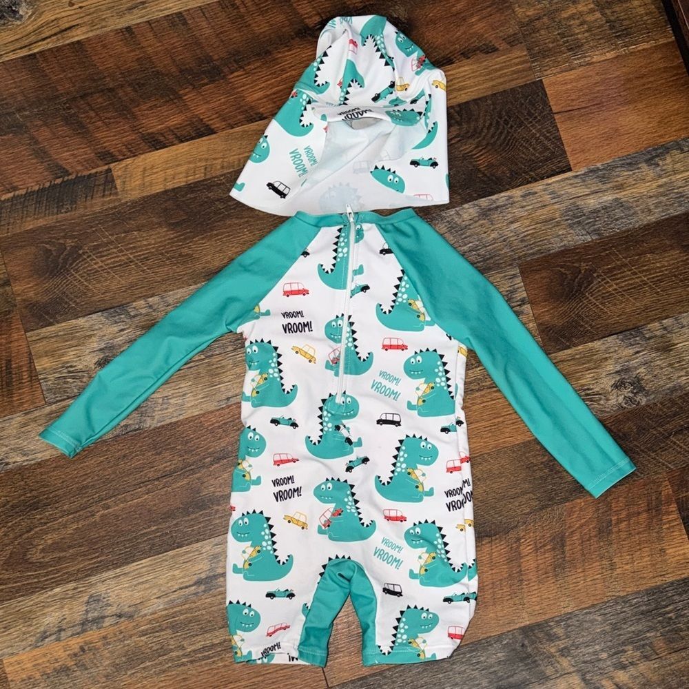 No-brand White and Green Swimsuit-one-piece